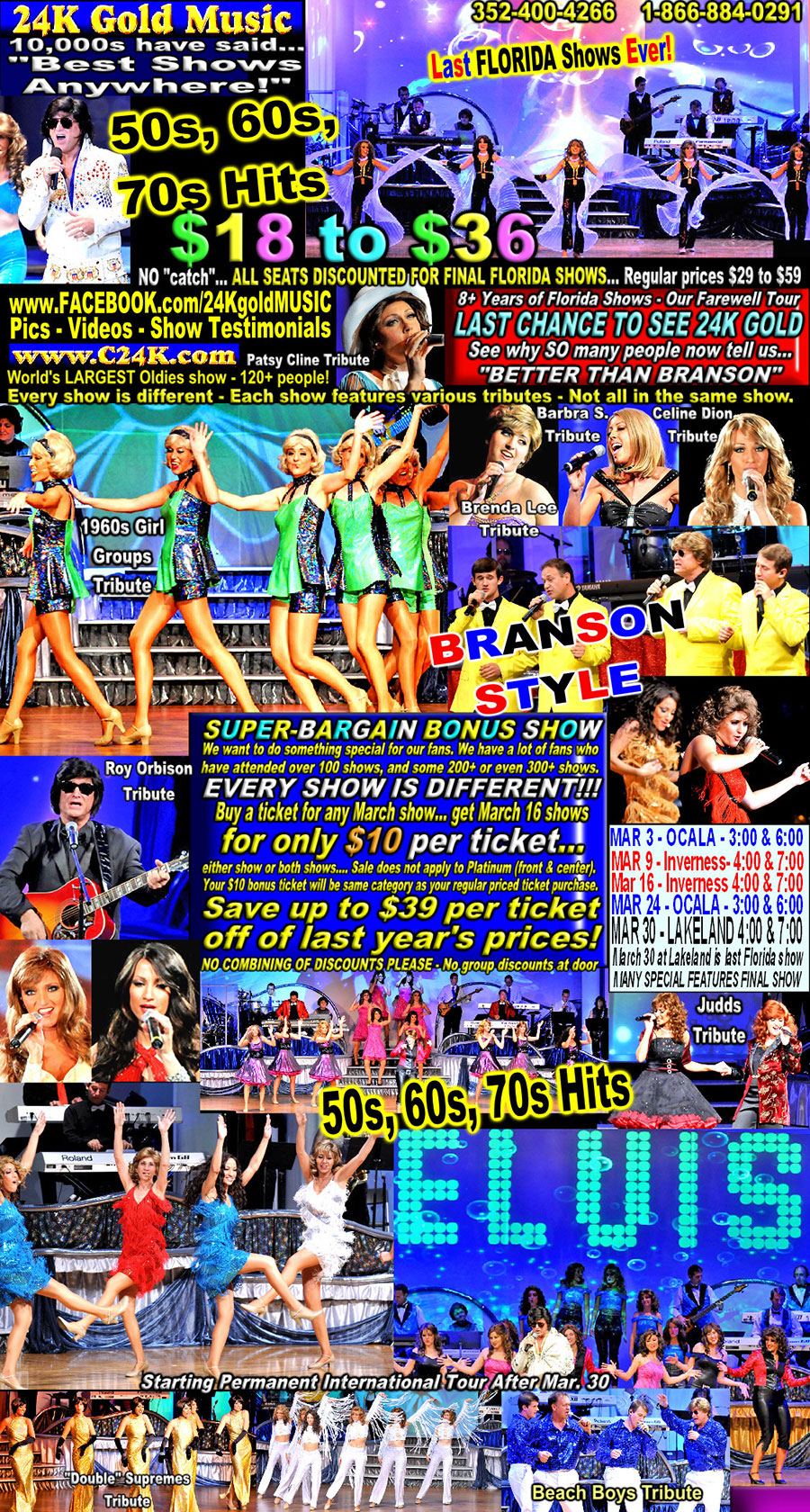 Full Size Ad - 24K Gold Music Shows - Last Show Schedule in Florida!!!